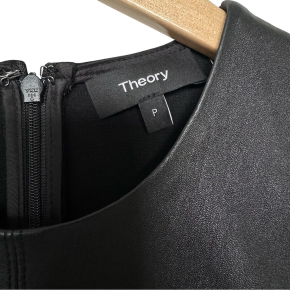 THEORY Black Lamb Leather Modern Seamed Shell Sleeveless Top P XS 0 - Picture 4 of 6